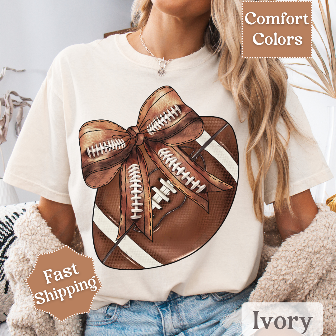 Football T-Shirt with Brown Coquette Bow, Sports Tee, Football Tshirt for Women