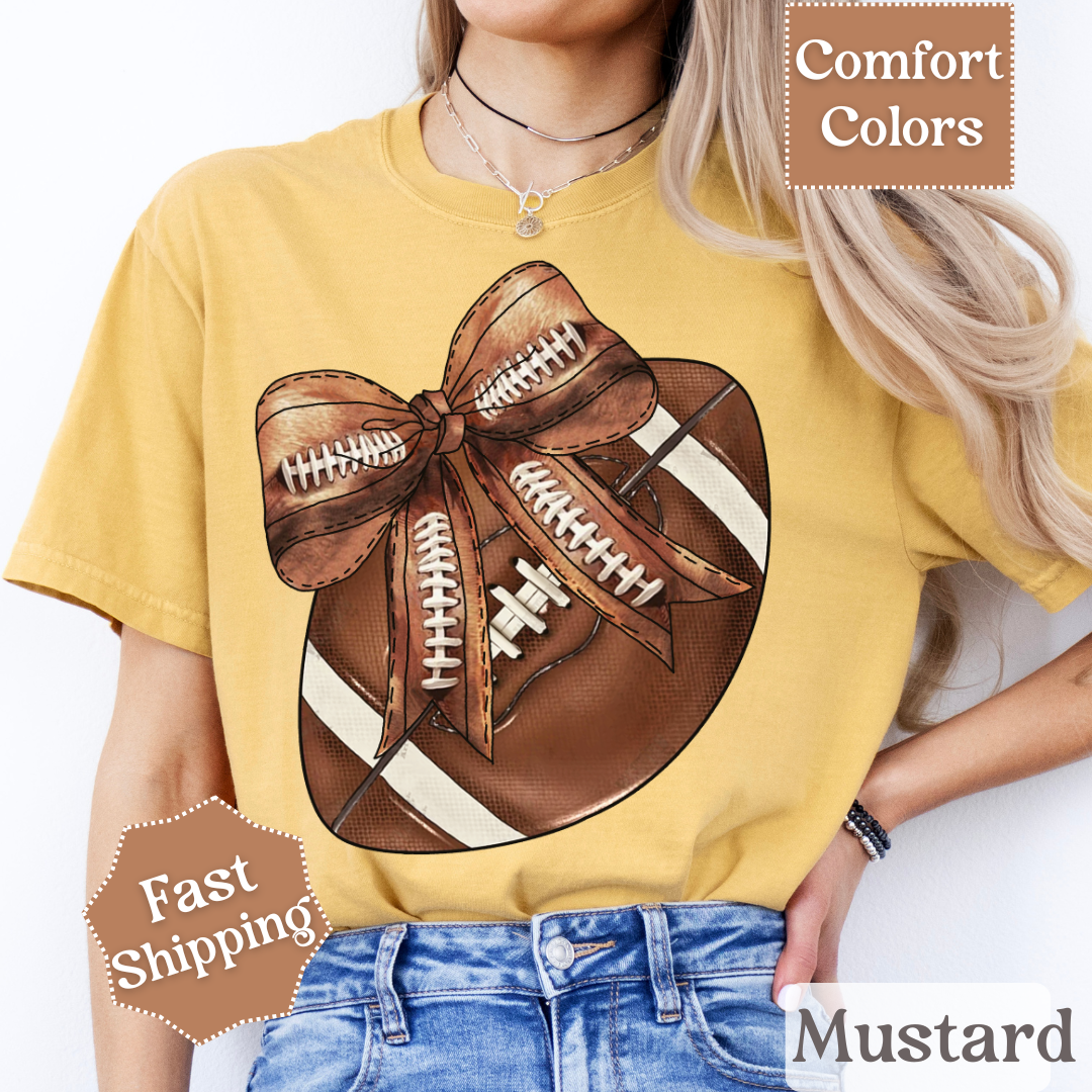 Football T-Shirt with Brown Coquette Bow, Sports Tee, Football Tshirt for Women