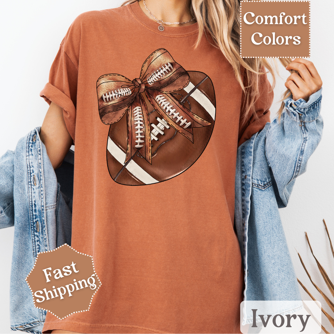 Football T-Shirt with Brown Coquette Bow, Sports Tee, Football Tshirt for Women