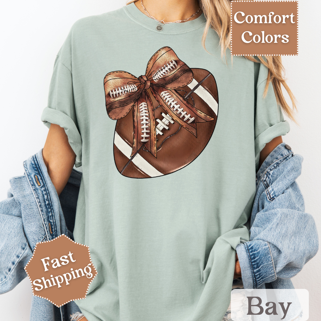 Football T-Shirt with Brown Coquette Bow, Sports Tee, Football Tshirt for Women