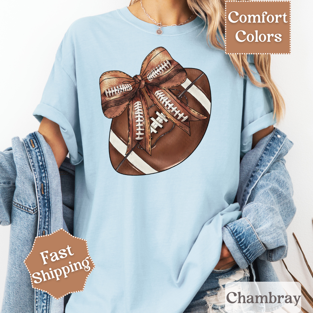 Football T-Shirt with Brown Coquette Bow, Sports Tee, Football Tshirt for Women
