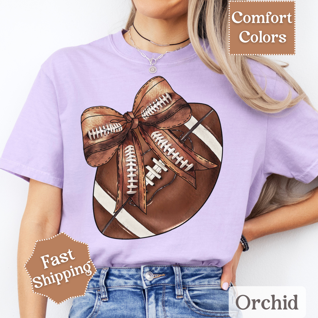 Football T-Shirt with Brown Coquette Bow, Sports Tee, Football Tshirt for Women