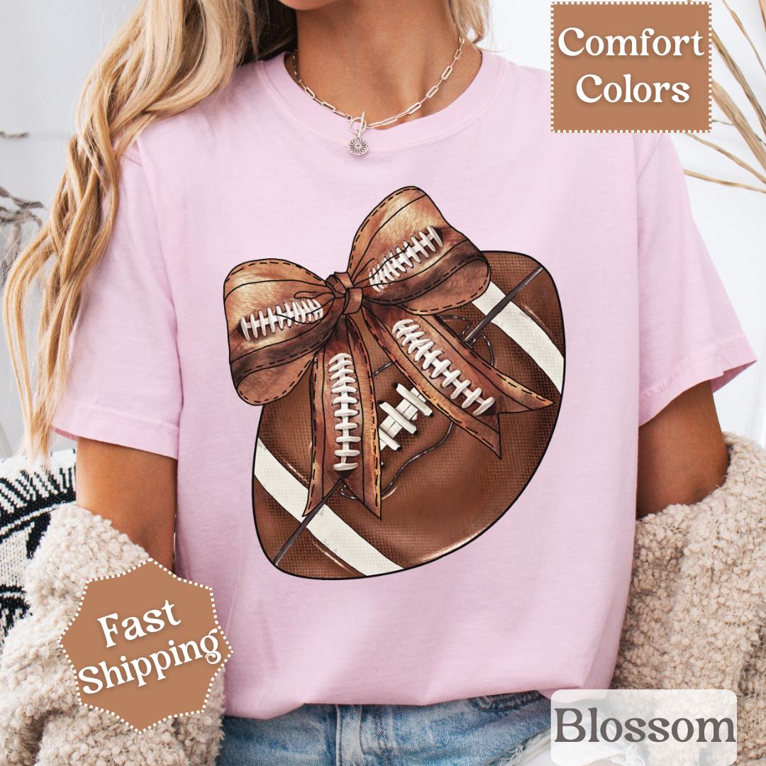Football T-Shirt with Brown Coquette Bow, Sports Tee, Football Tshirt for Women