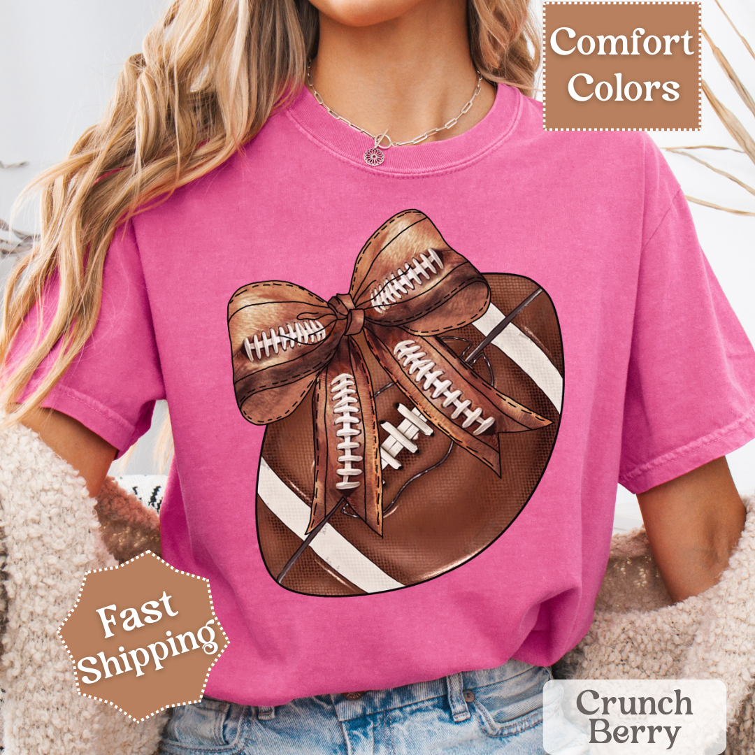 Football T-Shirt with Brown Coquette Bow, Sports Tee, Football Tshirt for Women