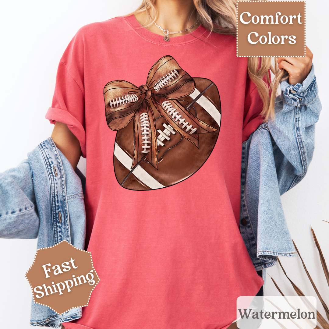 Football T-Shirt with Brown Coquette Bow, Sports Tee, Football Tshirt for Women