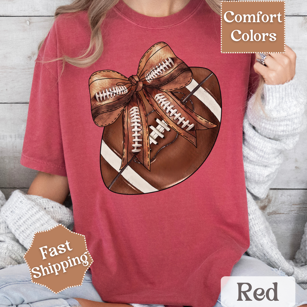 Football T-Shirt with Brown Coquette Bow, Sports Tee, Football Tshirt for Women