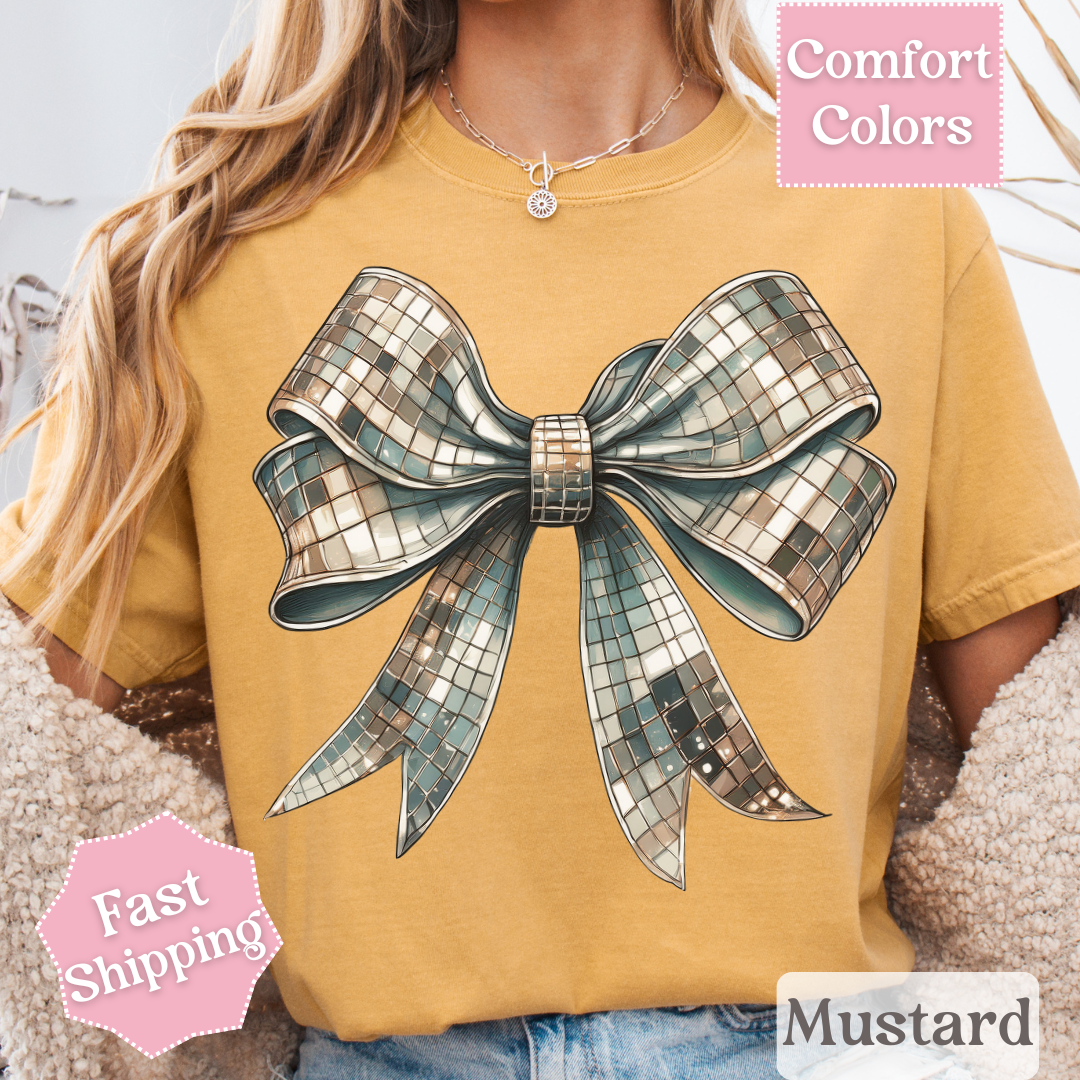 Disco Ball Bow T-Shirt, Coquette Bow Tee, Groovy Shirt for Women
