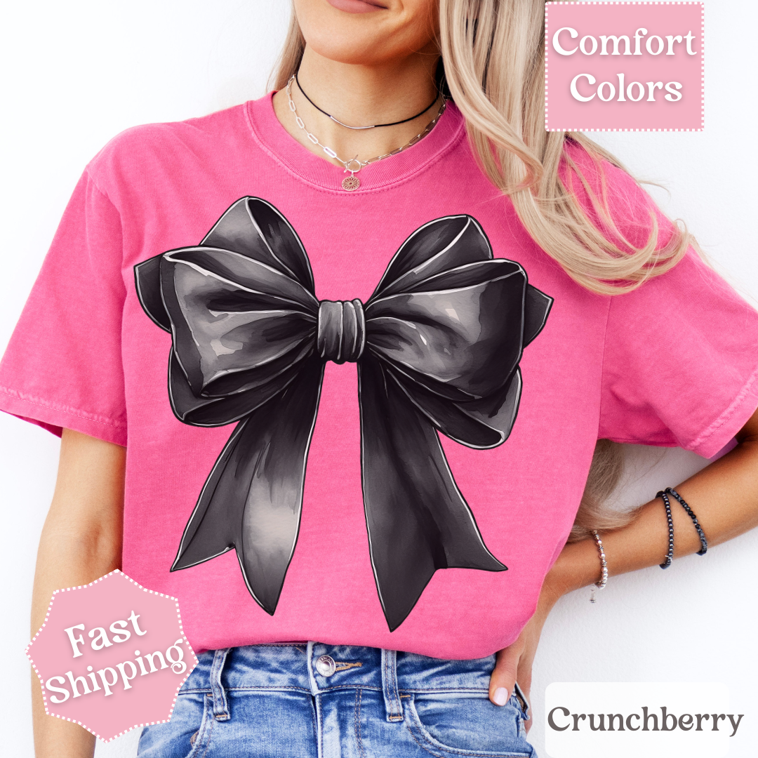 Black Bow Printed T-Shirt, Coquette Bow Tee, Cute Shirt for Women