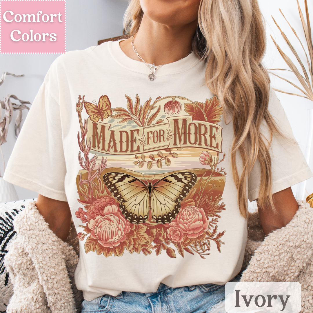 Made For More Tee, Bohemian Botanical Butterfly T-shirt, Boho Top for Women