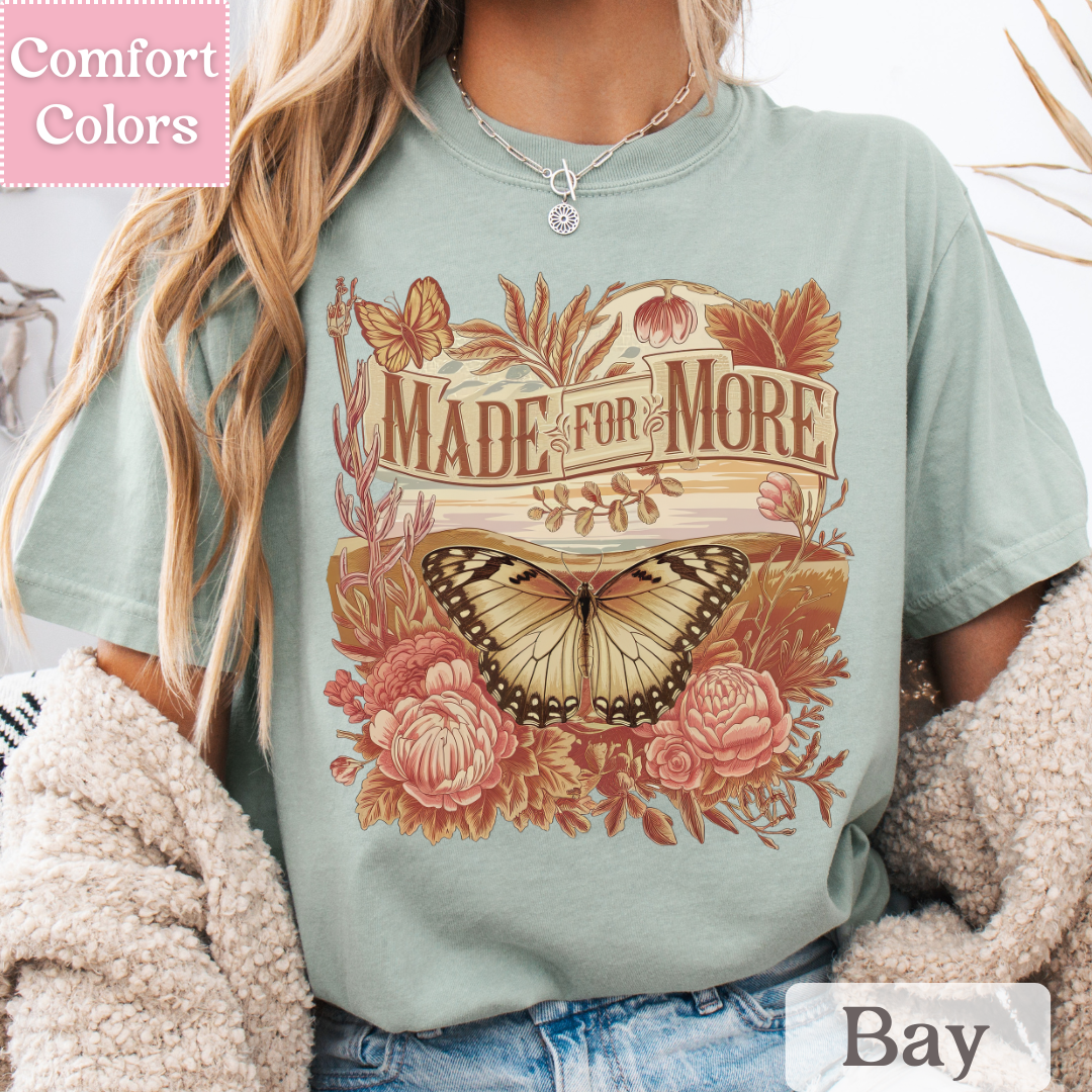 Made For More Tee, Bohemian Botanical Butterfly T-shirt, Boho Top for Women