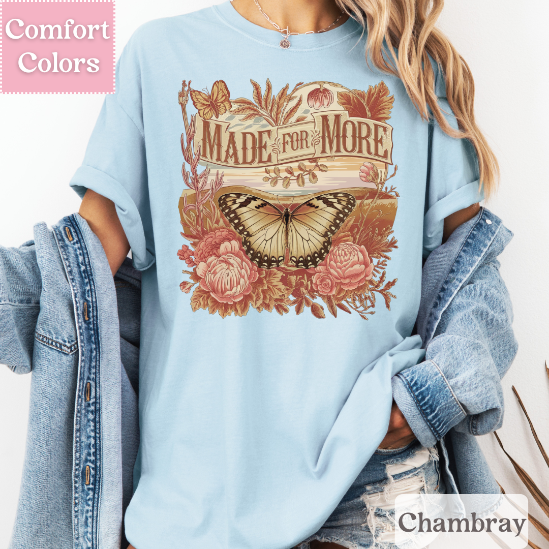 Made For More Tee, Bohemian Botanical Butterfly T-shirt, Boho Top for Women