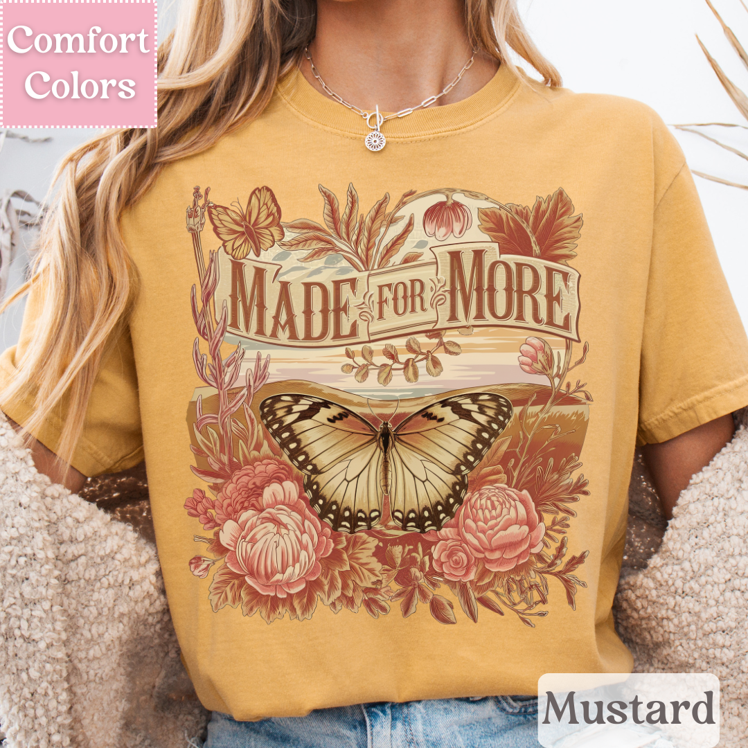 Made For More Tee, Bohemian Botanical Butterfly T-shirt, Boho Top for Women