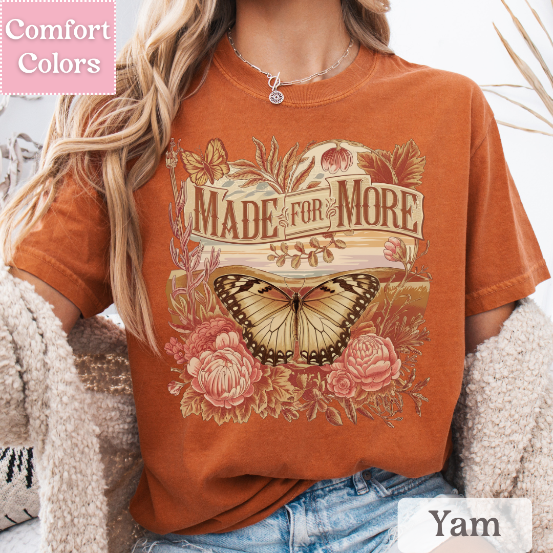Made For More Tee, Bohemian Botanical Butterfly T-shirt, Boho Top for Women