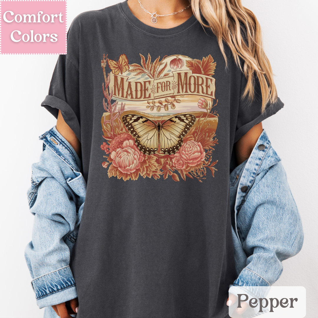 Made For More Tee, Bohemian Botanical Butterfly T-shirt, Boho Top for Women
