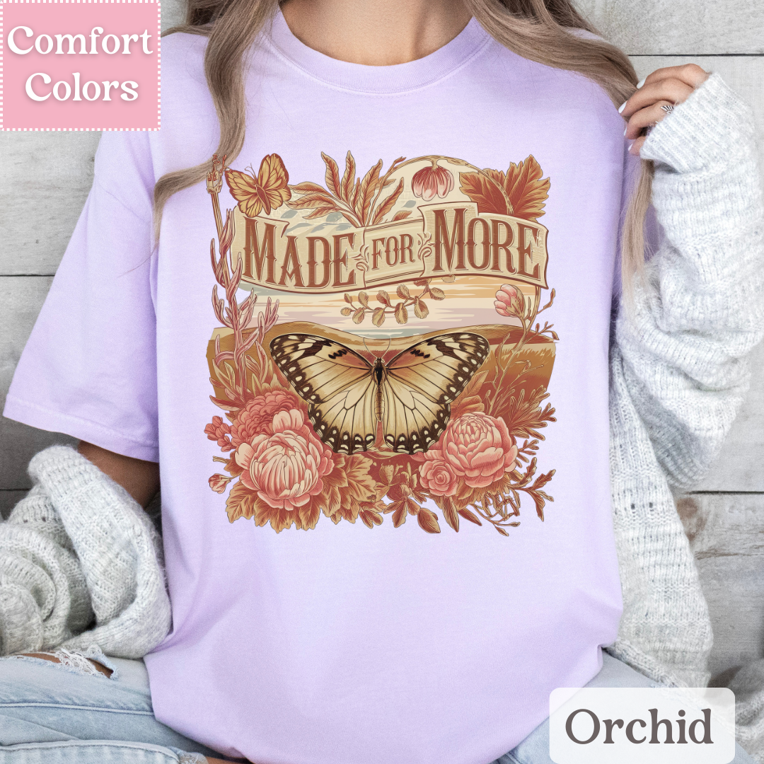 Made For More Tee, Bohemian Botanical Butterfly T-shirt, Boho Top for Women