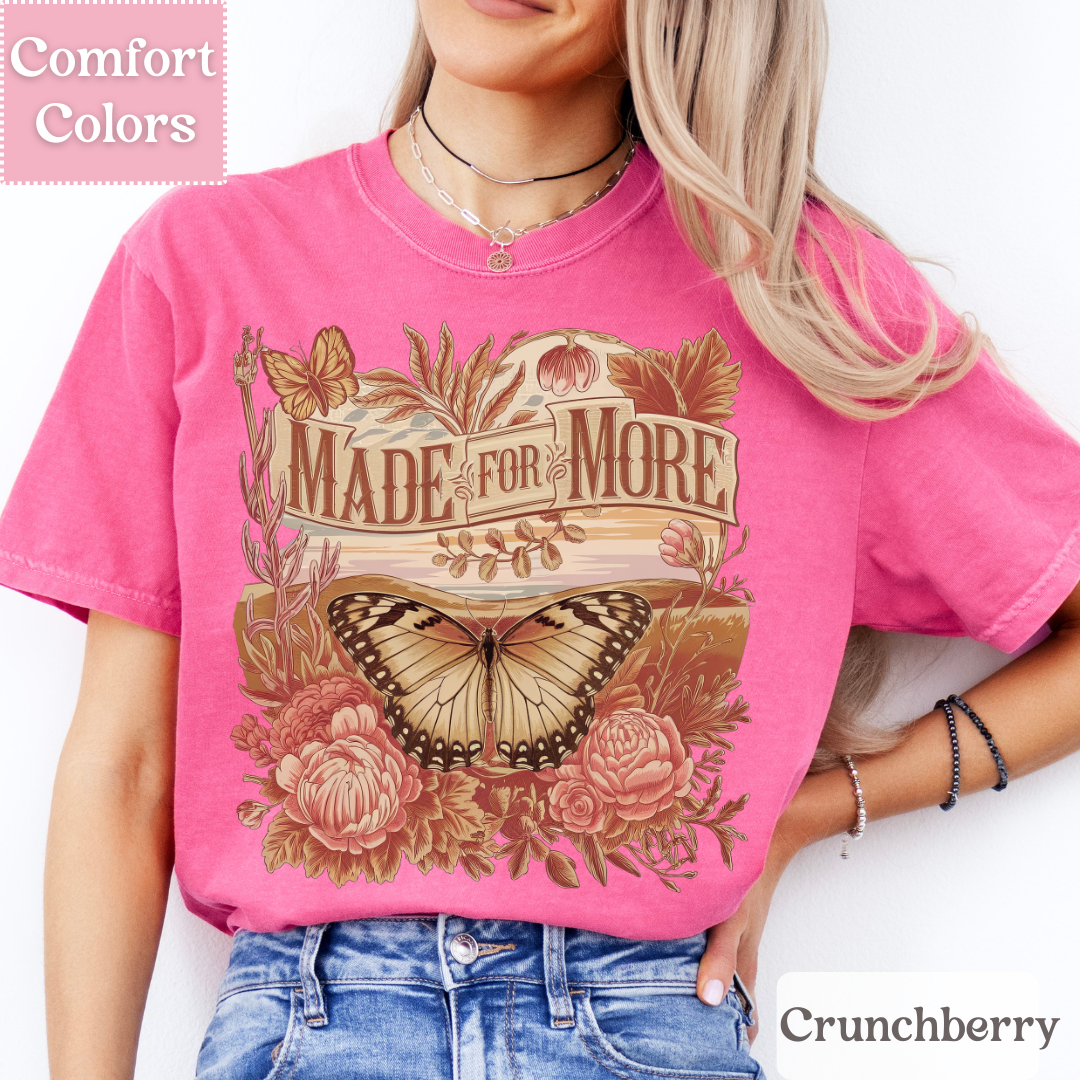 Made For More Tee, Bohemian Botanical Butterfly T-shirt, Boho Top for Women