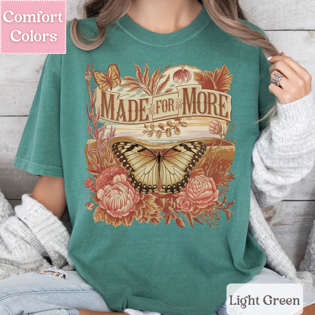 Made For More Tee, Bohemian Botanical Butterfly T-shirt, Boho Top for Women