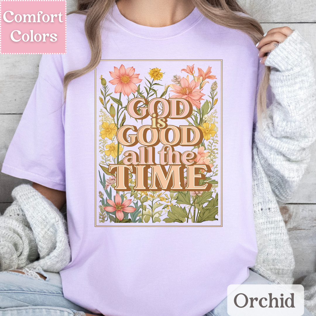 God is Good all the Time T-Shirt, Christian Shirt, Floral Tee for Women