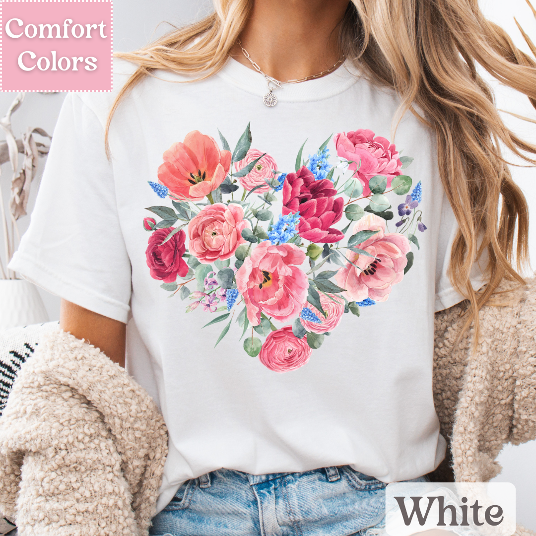 Floral Heart T-Shirt, Botanical Heart Tee, Spring Shirt for Women