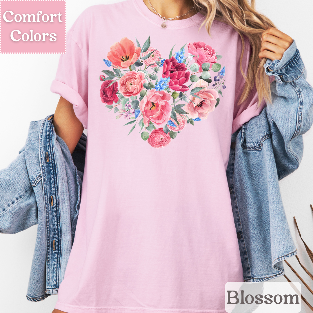 Floral Heart T-Shirt, Botanical Heart Tee, Spring Shirt for Women