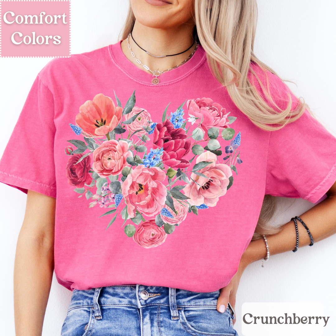 Floral Heart T-Shirt, Botanical Heart Tee, Spring Shirt for Women