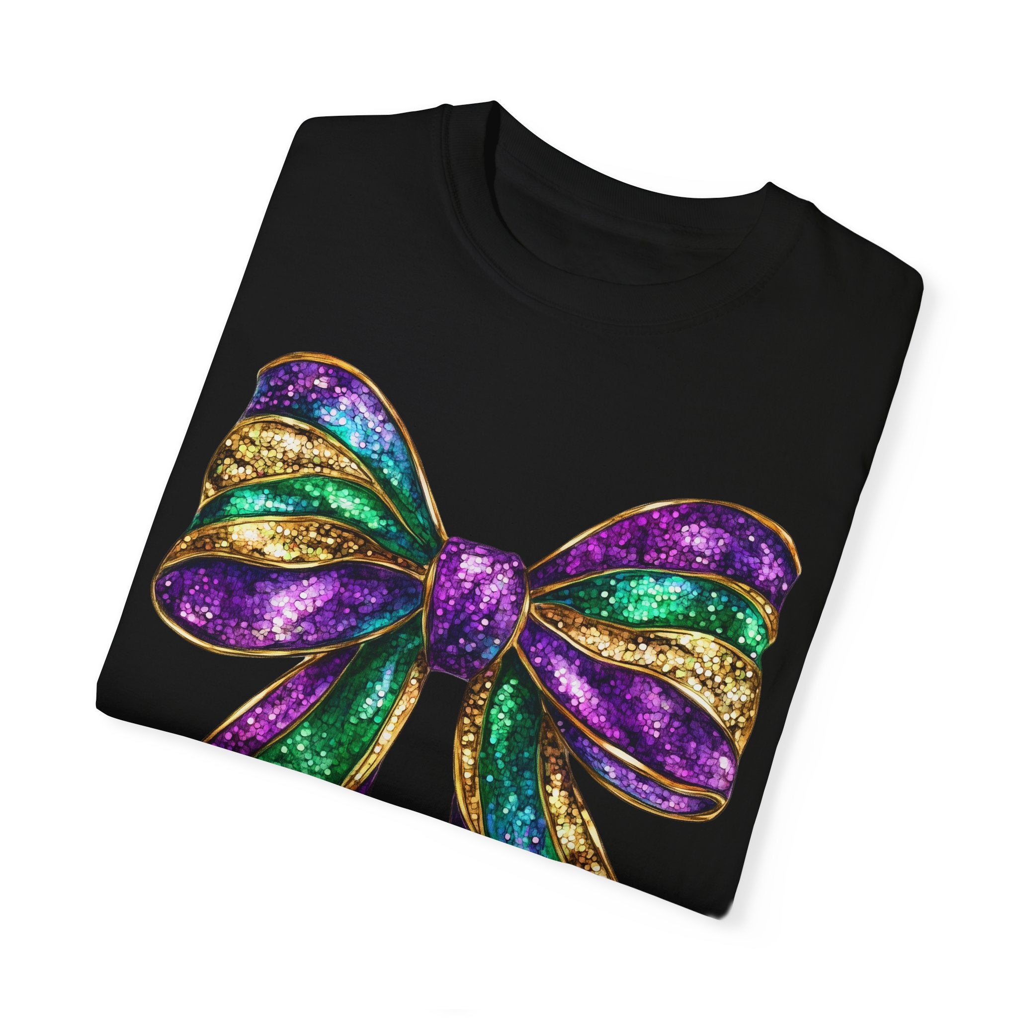 Sparkly Mardi Gras T-Shirt, Coquette Bow Mardi Gras Tee, Fat Tuesday Women&