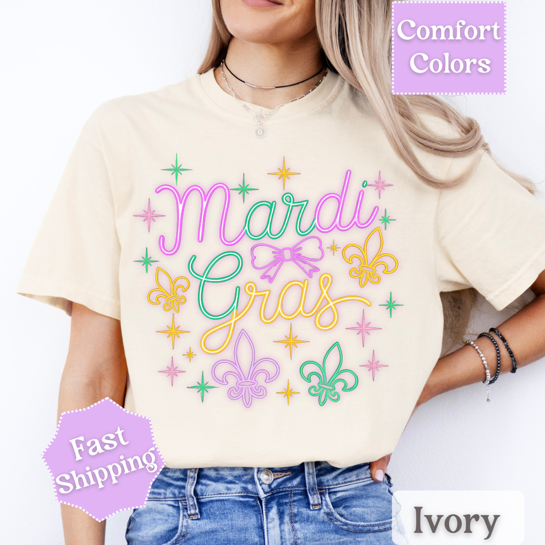 Mardi Gras T-Shirt, Fleur De Lis Tee, Fat Tuesday Women&