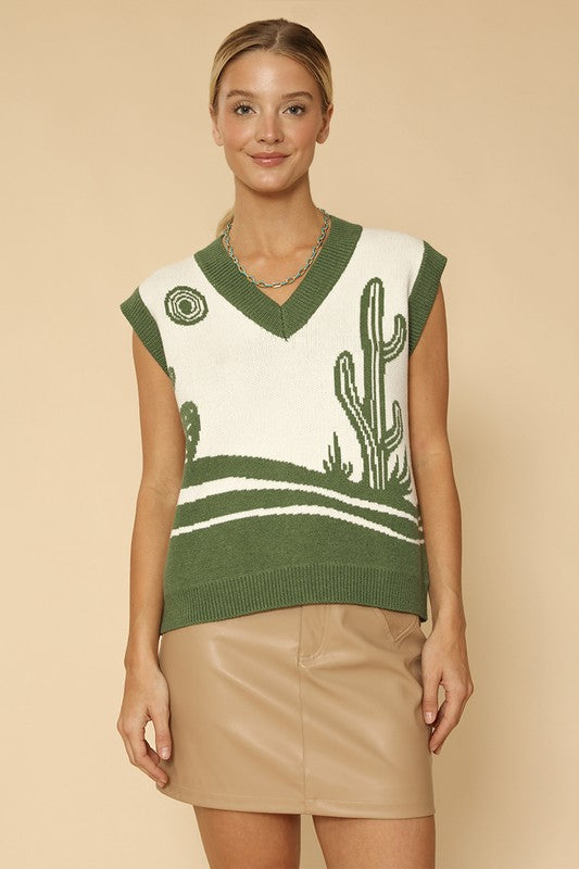 Desert landscape cactus sweater vest