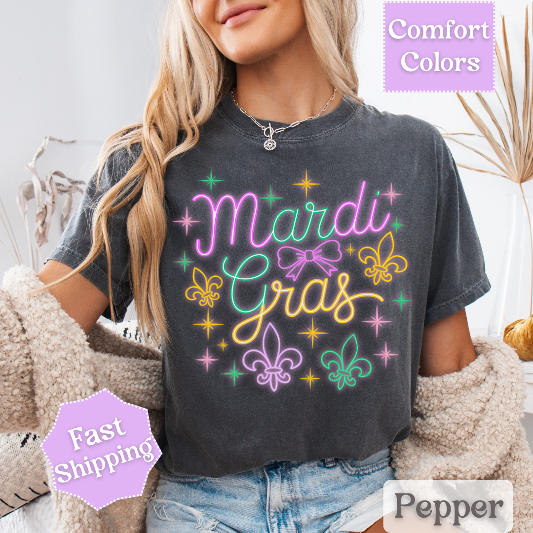 Mardi Gras T-Shirt, Fleur De Lis Tee, Fat Tuesday Women&
