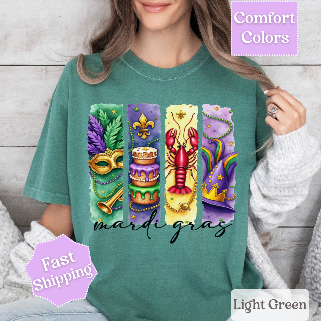 Retro Mardi Gras T-Shirt, Brushstroke Fleur De Lis Tee, Fat Tuesday Women&
