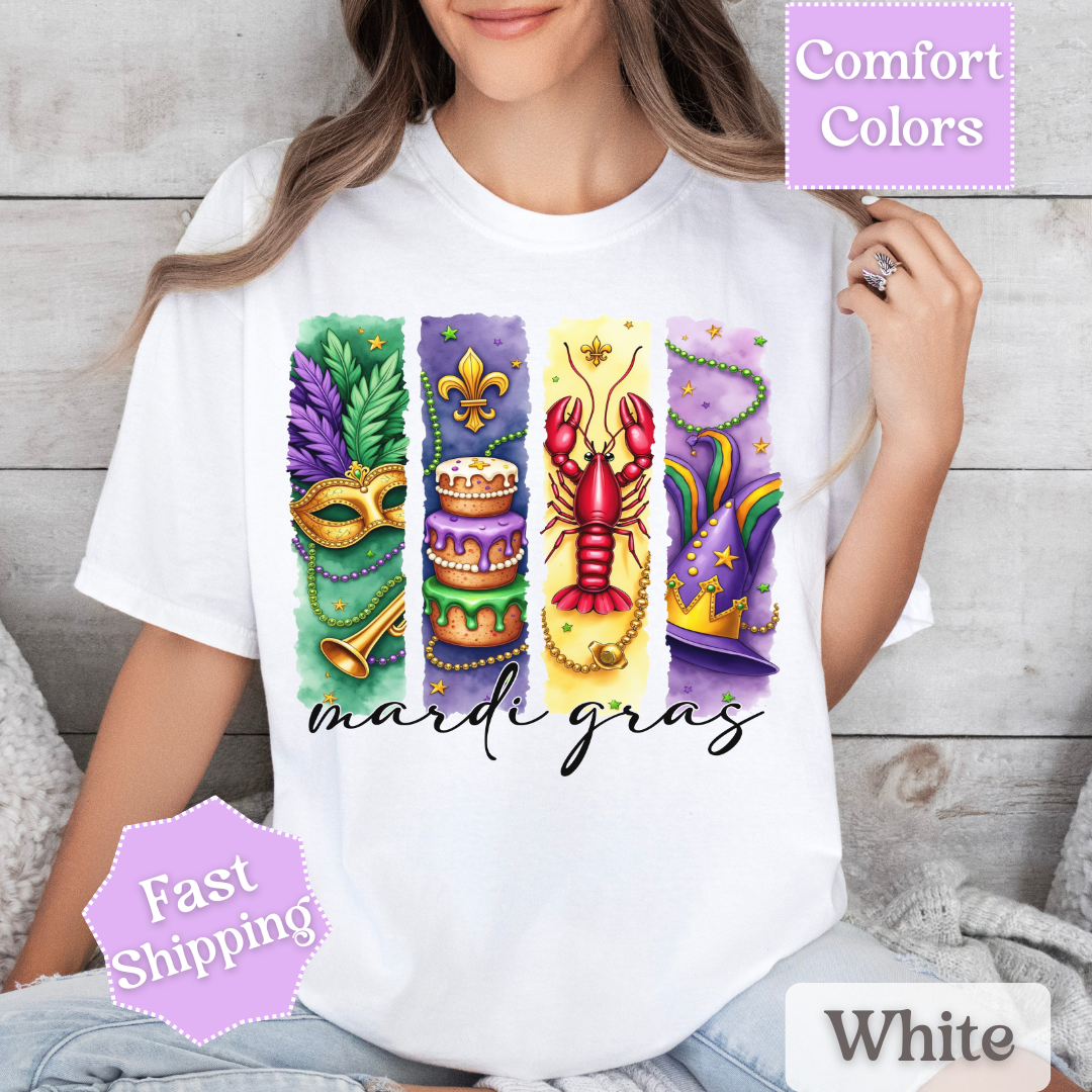 Retro Mardi Gras T-Shirt, Brushstroke Fleur De Lis Tee, Fat Tuesday Women&
