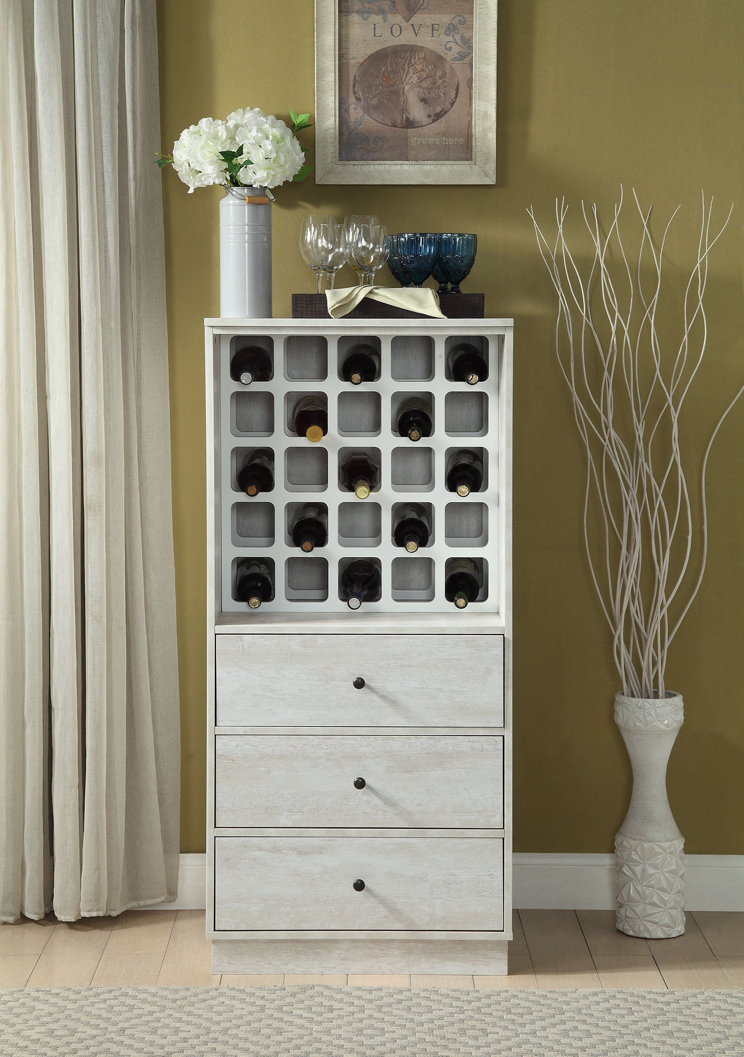 24" X 20" X 52" Wine Cabinet In Antique White - Mdf-4