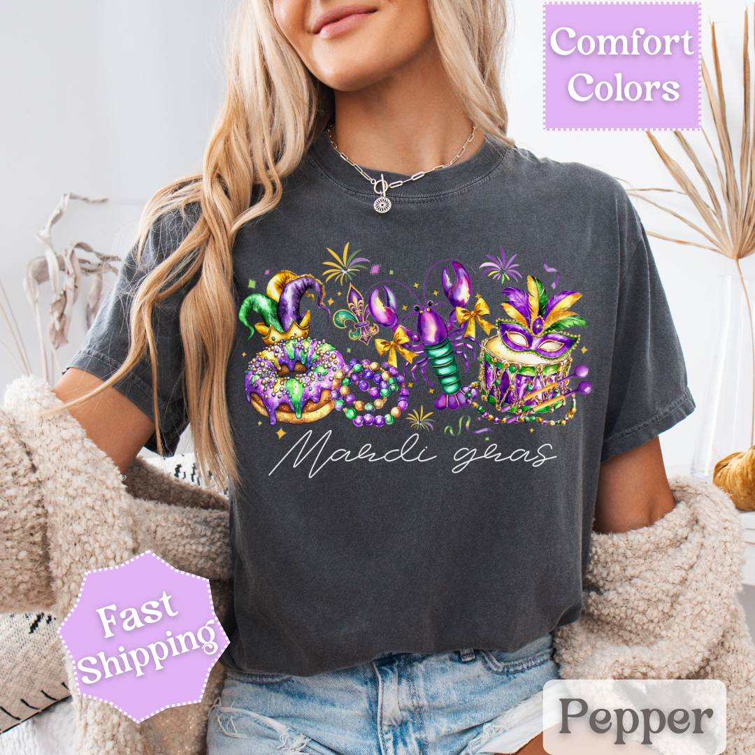 Mardi Gras T-Shirt, Coquette Bow Fleur De Lis Tee, Fat Tuesday Women&