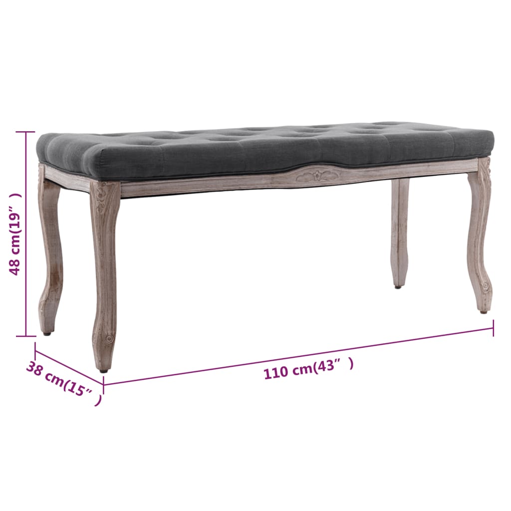 vidaXL Bench Linen & Solid Wood Furniture Multi Colors 43.3"x15"/59.1"x15.7"-26