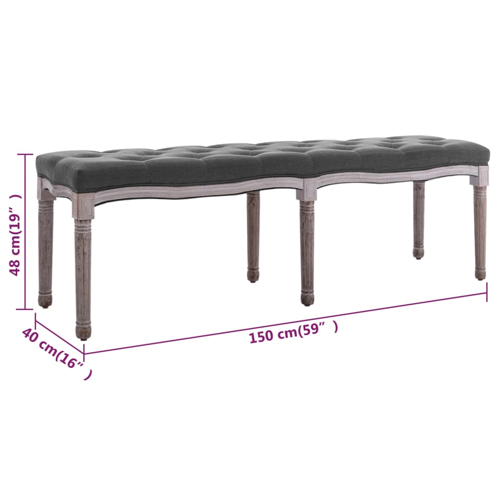 vidaXL Bench Linen & Solid Wood Furniture Multi Colors 43.3"x15"/59.1"x15.7"-15