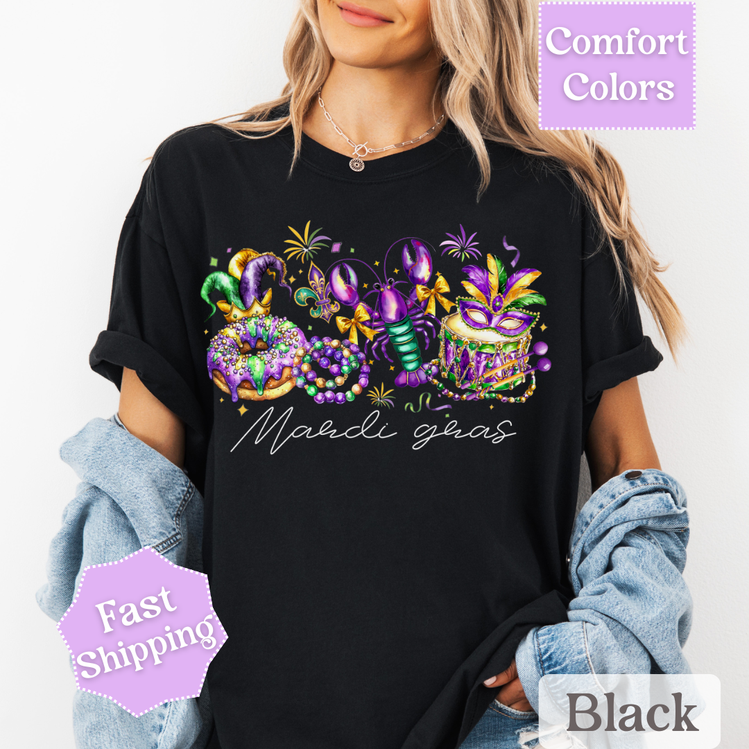 Mardi Gras T-Shirt, Coquette Bow Fleur De Lis Tee, Fat Tuesday Women&