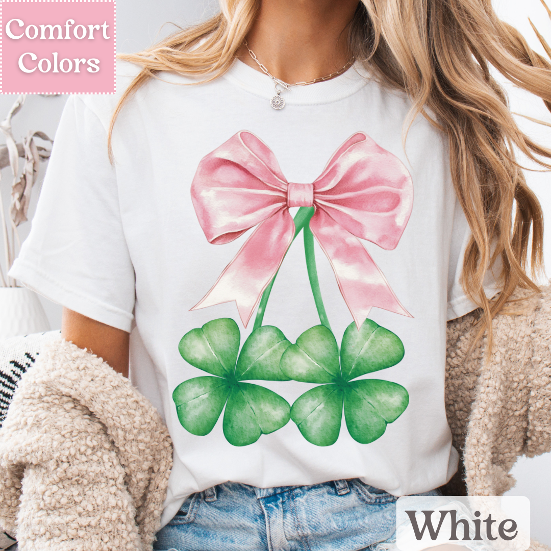 Four Leaf Clover T-Shirt, Coquette Bow Tee, St. Patrick&