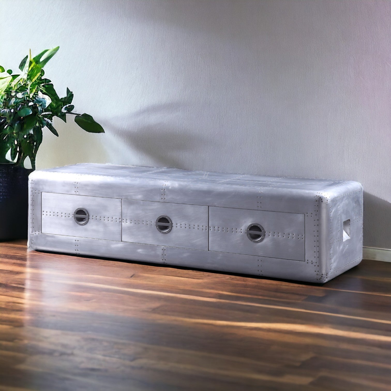 20" Silver Aluminum Cabinet Enclosed storage TV Stand-1