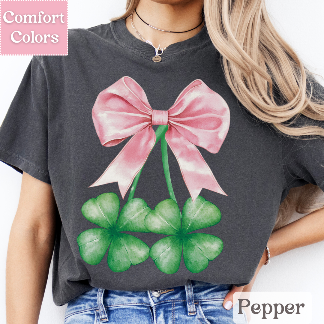 Four Leaf Clover T-Shirt, Coquette Bow Tee, St. Patrick&