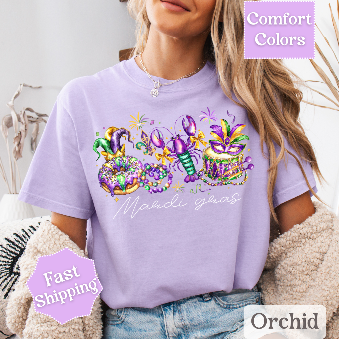 Mardi Gras T-Shirt, Coquette Bow Fleur De Lis Tee, Fat Tuesday Women&