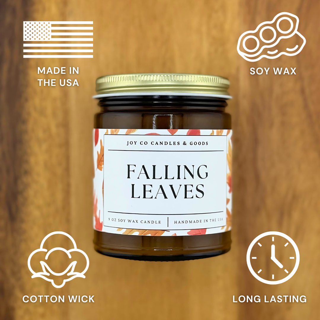 Falling Leaves 9 oz Soy Wax Candle, Fall Decor, Handmade in the USA