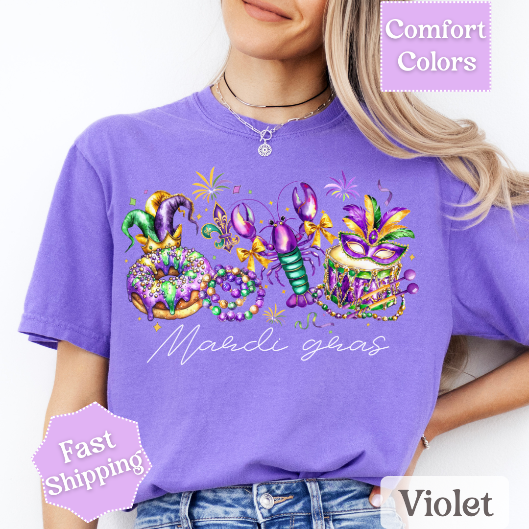 Mardi Gras T-Shirt, Coquette Bow Fleur De Lis Tee, Fat Tuesday Women&