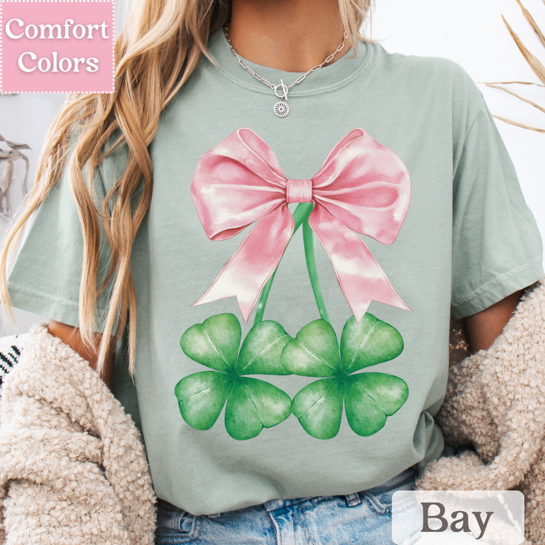 Four Leaf Clover T-Shirt, Coquette Bow Tee, St. Patrick&