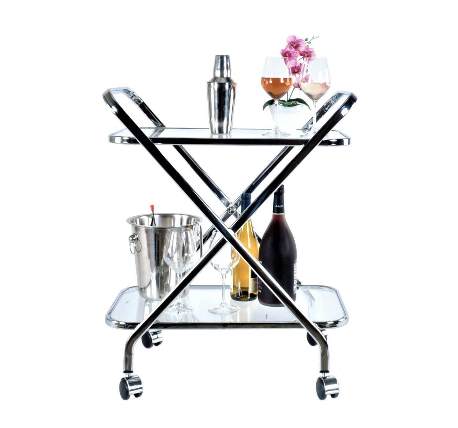 16.5" x 26.25" x 30.5" Chrome XShape Bar Cart-0