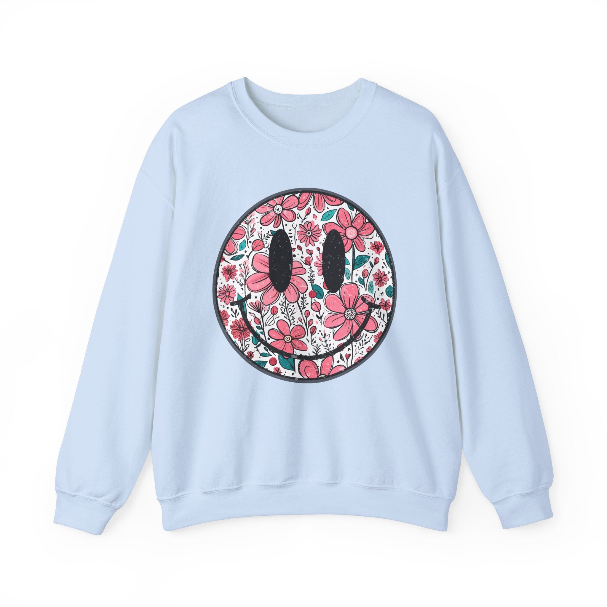 Happy Face Sweatshirt with Flowers, Floral Smiley Face Sweatshirt