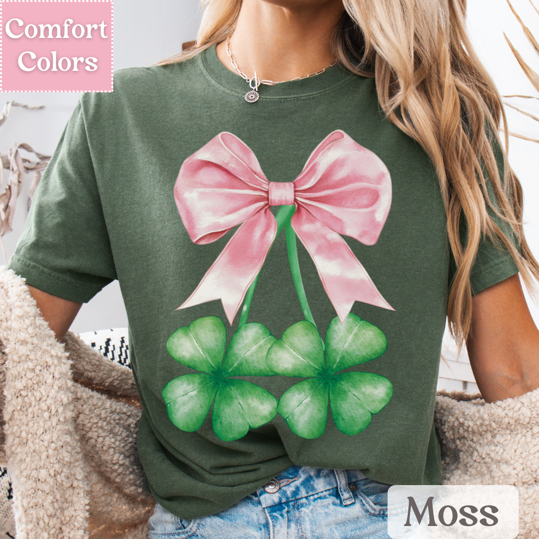 Four Leaf Clover T-Shirt, Coquette Bow Tee, St. Patrick&