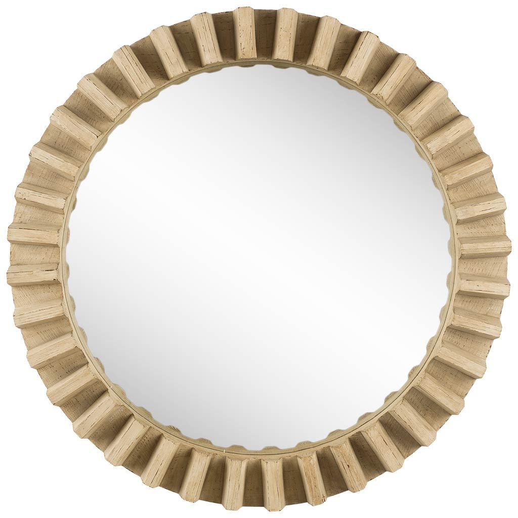 35" Round Natural Brown Wood Frame Wall Mirror-0