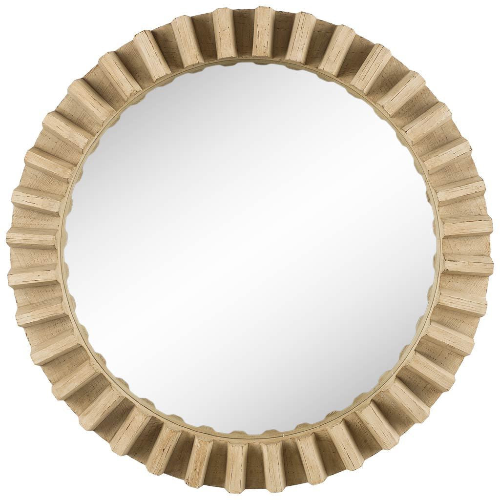 35" Round Natural Brown Wood Frame Wall Mirror-3