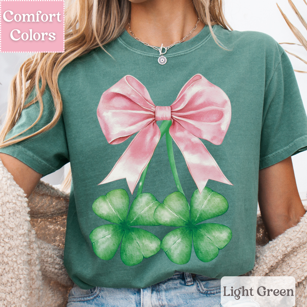 Four Leaf Clover T-Shirt, Coquette Bow Tee, St. Patrick&