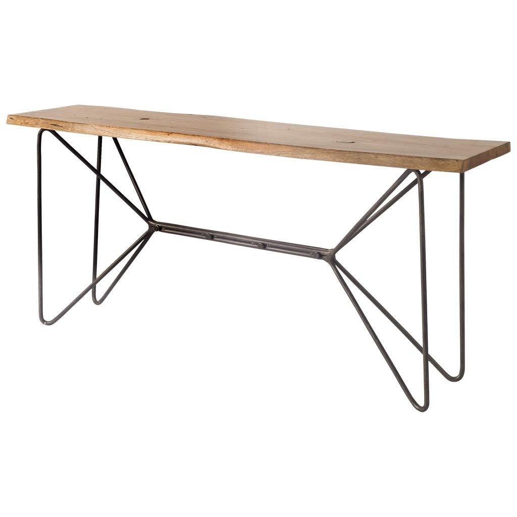 Medium Brown Solid Acacia Wood Console Table With Solid Iron Base.-0